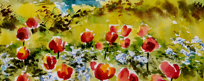 tulips in a field watercolor