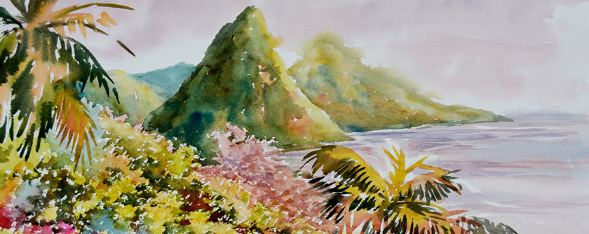 tropical scene watercolor